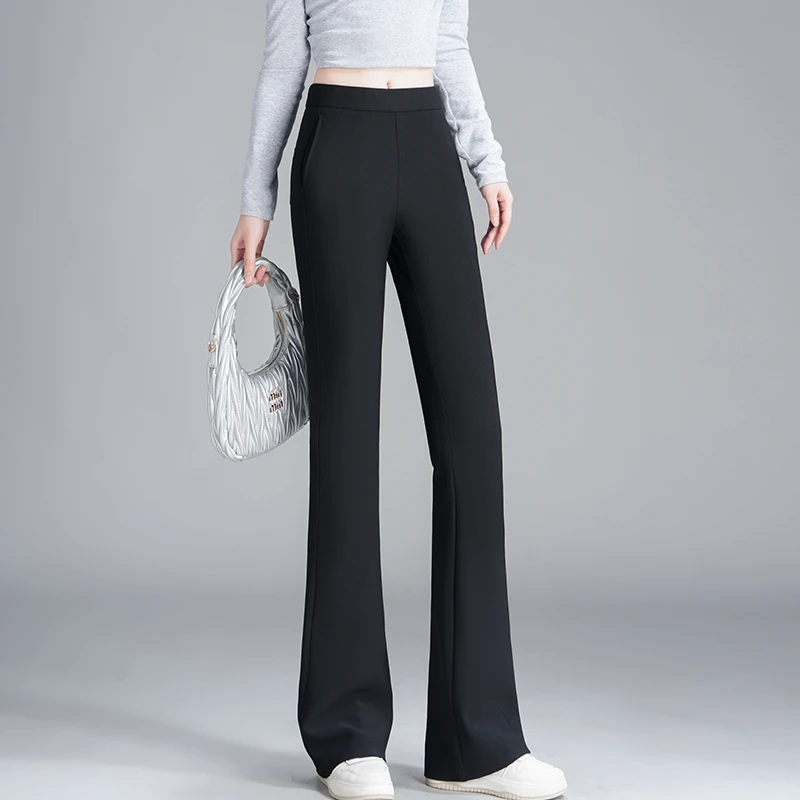 女款加绒裤子冬款微喇裤显瘦百搭修身万向弹力时尚高腰外穿小黑裤