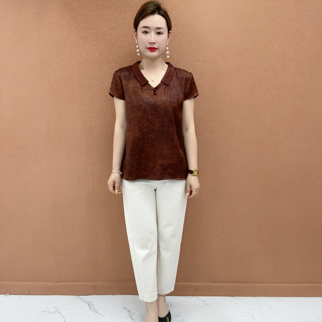 千金风中国风翻领港风中老年女装洋气时尚夏装赫本风气质大码