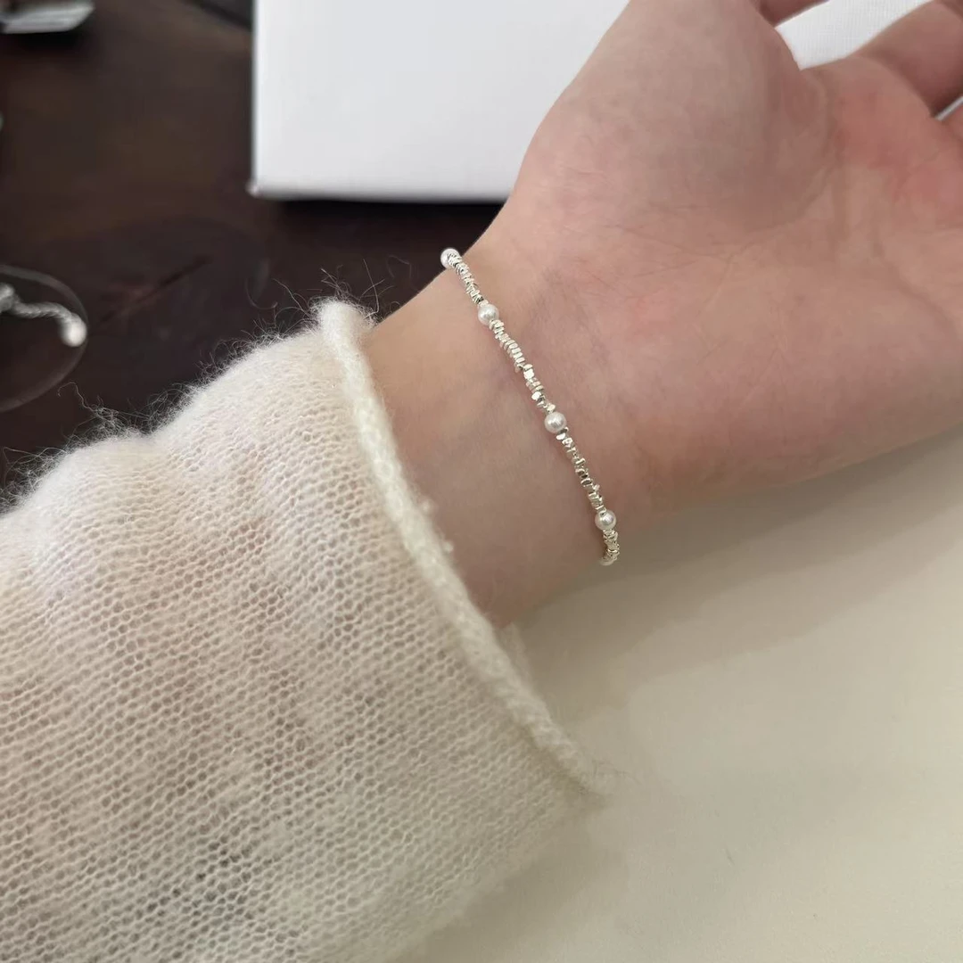 925银仿珍珠手链 极简纤细碎银子手链女韩版小众精致手链C34