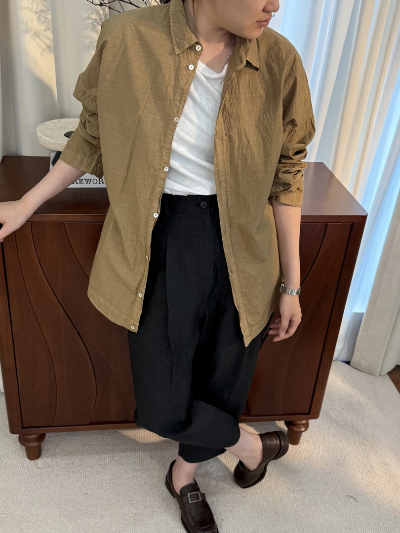 【其色】春夏新超细棉纱简约百搭纯白色翻领长袖衬衫女休闲上衣D39