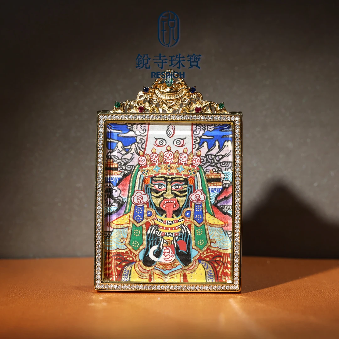 藏银/绘画类扎基拉姆唐卡/40*50mm/热贡