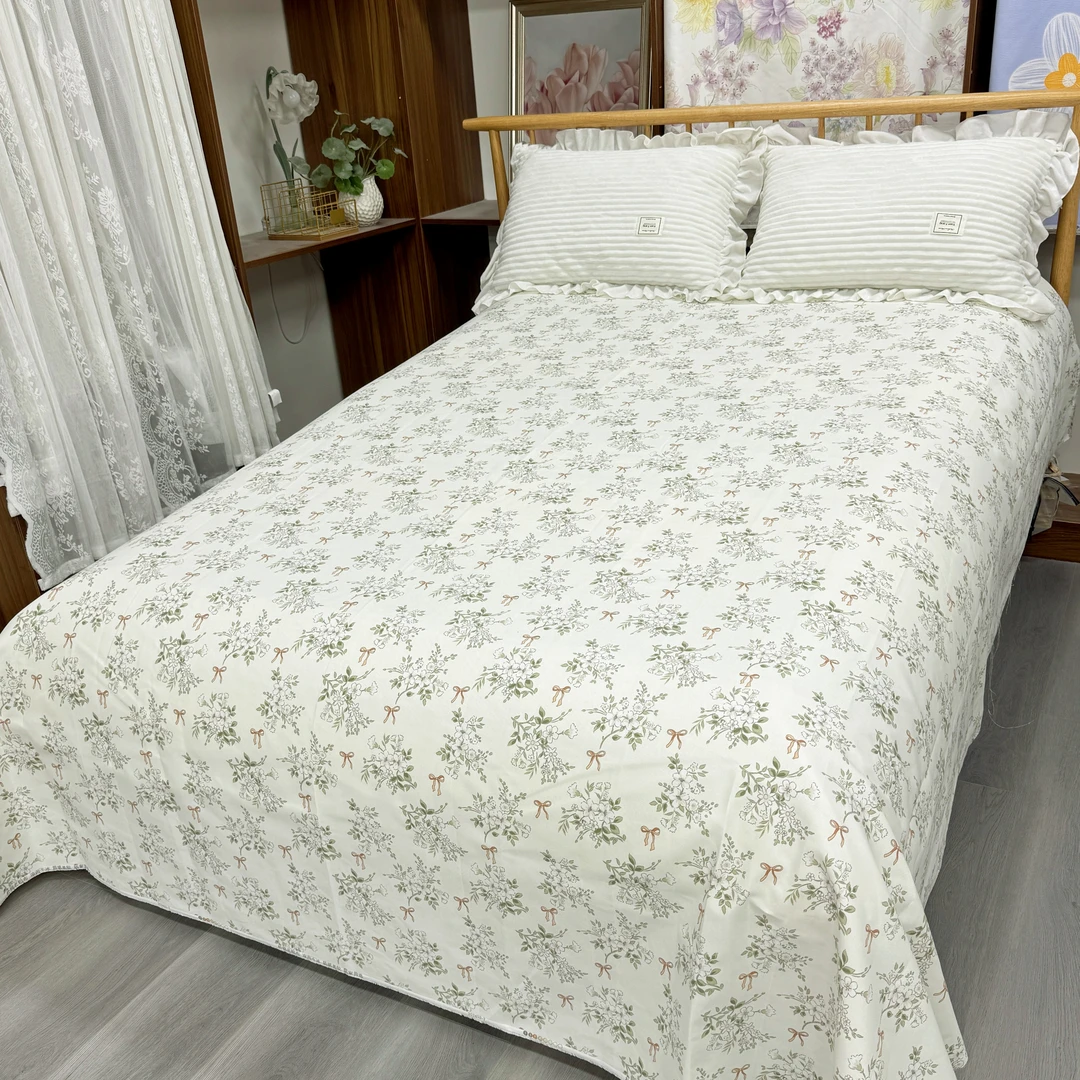 2.45米大床单四季原棉大帆布细纱双股山东粗布贴身透气【淡绿米兰】