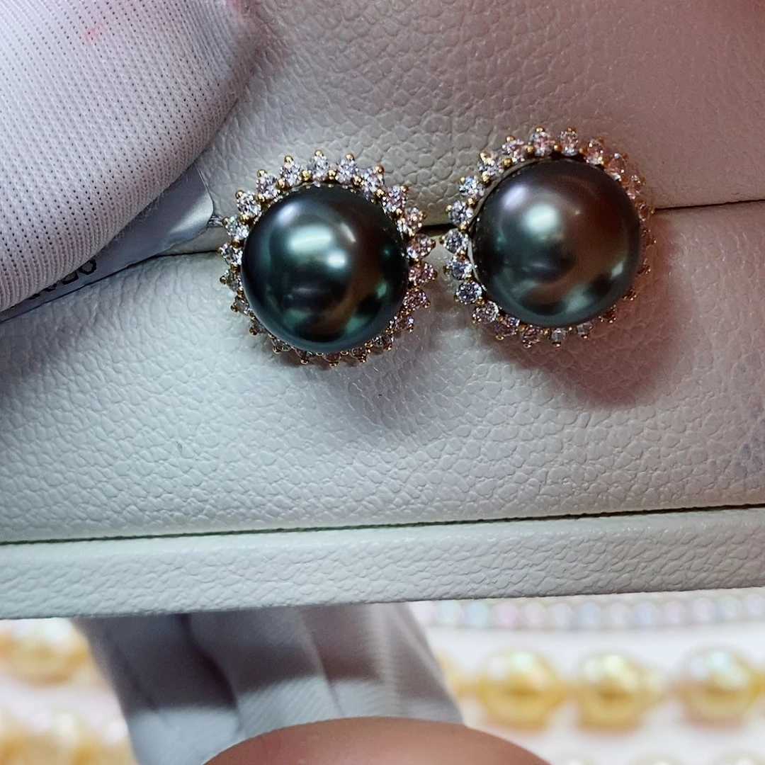 18K金镶嵌耳饰海水珍珠11-12