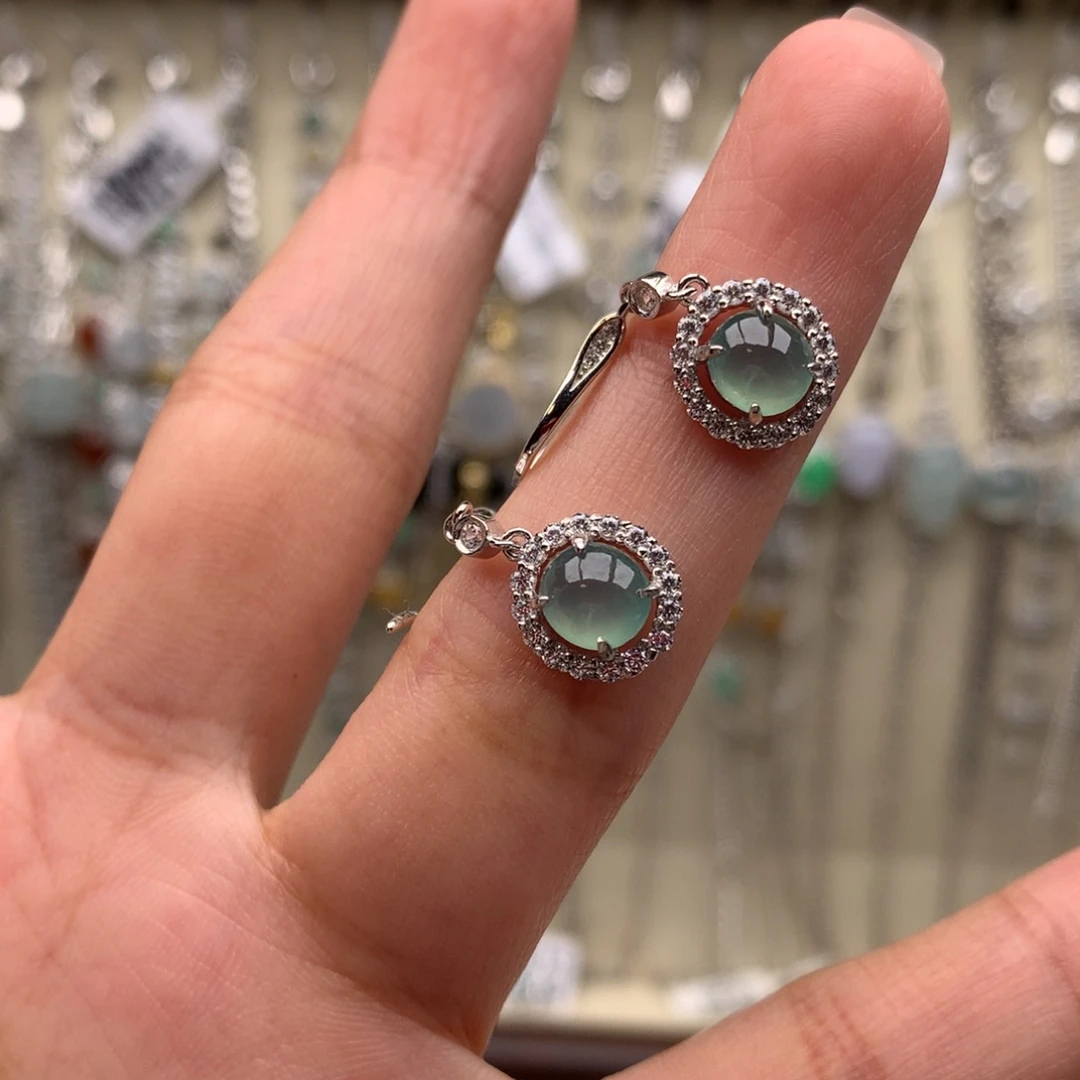 一***薇翡翠银S925镶嵌戒指耳钉