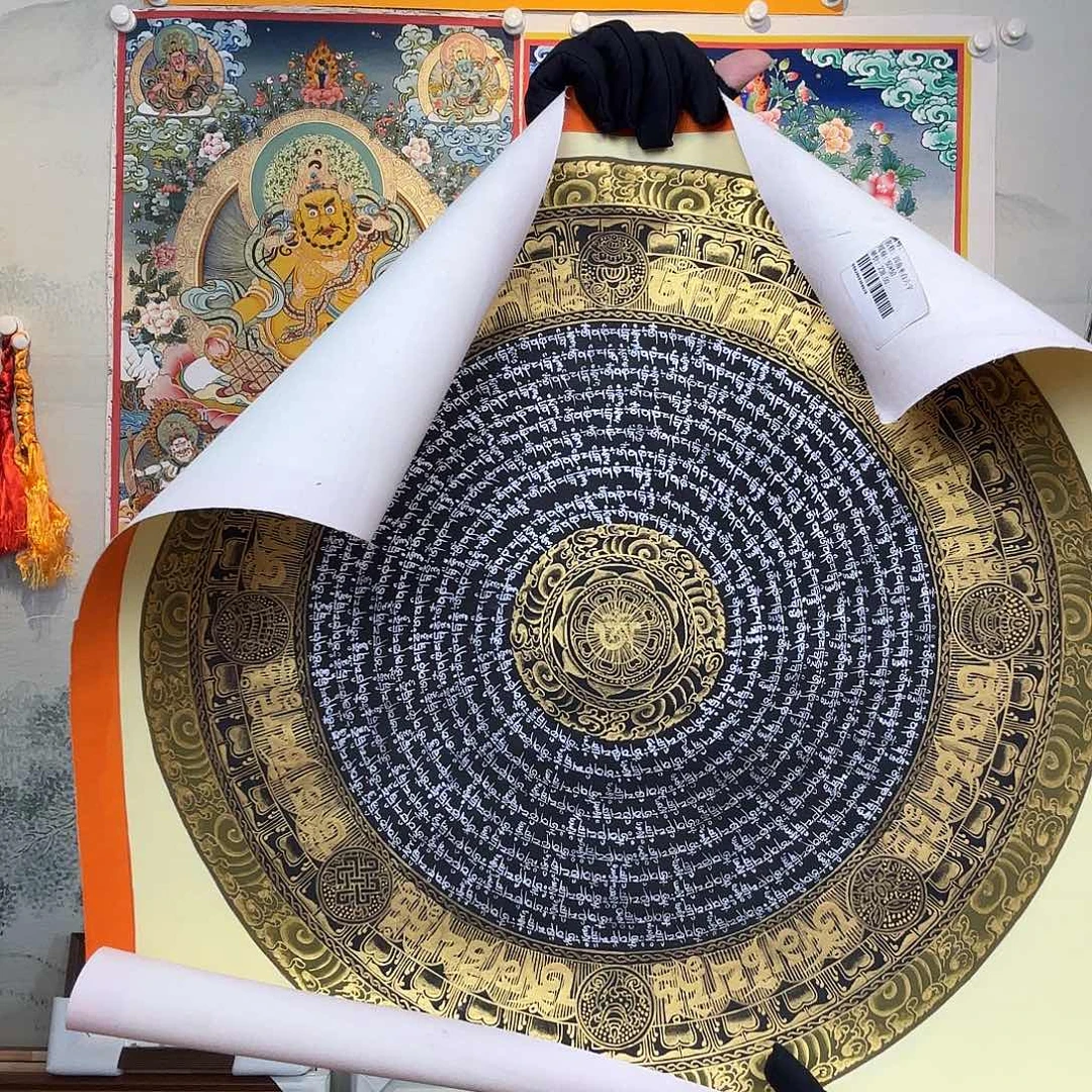 卷轴画纯手绘六字真言唐卡50厘米左右