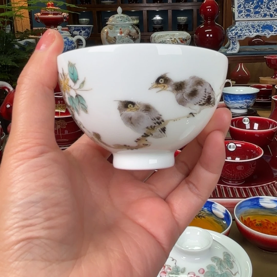 闻轩坊粉彩花鸟杯 余森林老师作品