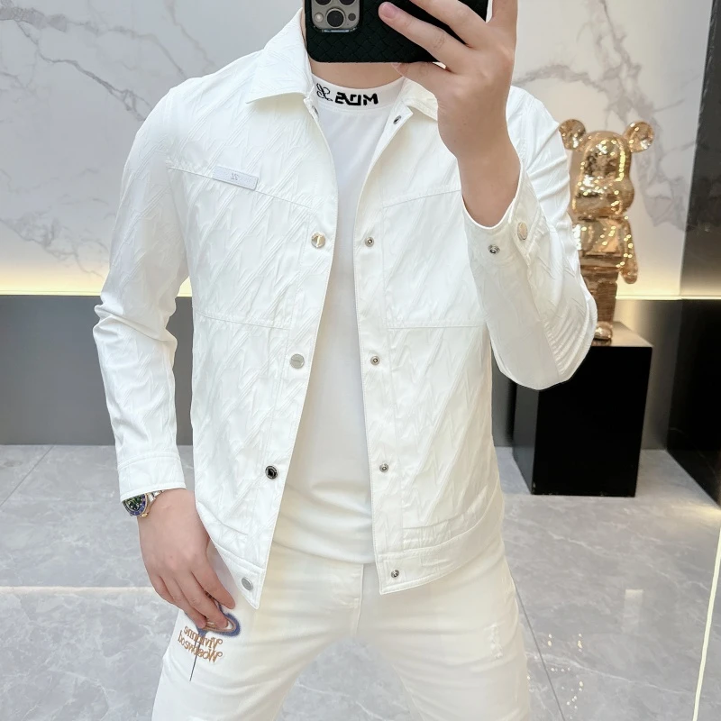 2025秋季新款欧货青年翻领时尚夹克男士个性潮流修身外套男网红帅