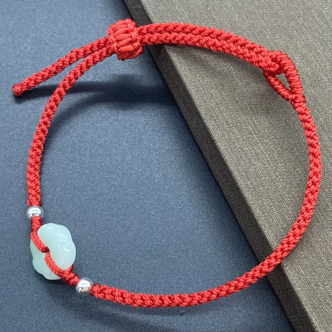 天然翡翠幸运花手链纯手工编织转运红绳简约时尚气质百搭可调节