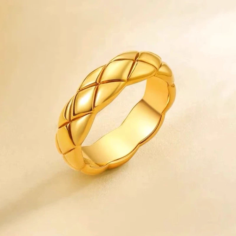 足金999菱格香风素金戒圈配件G4571