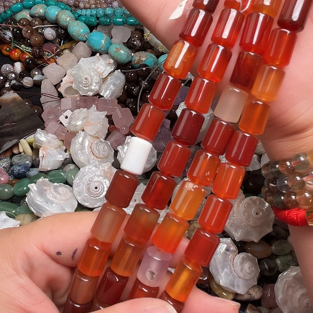 玛瑙/玉髓足银镶嵌珠宝半成品O177天然琥珀玛瑙桶珠福利