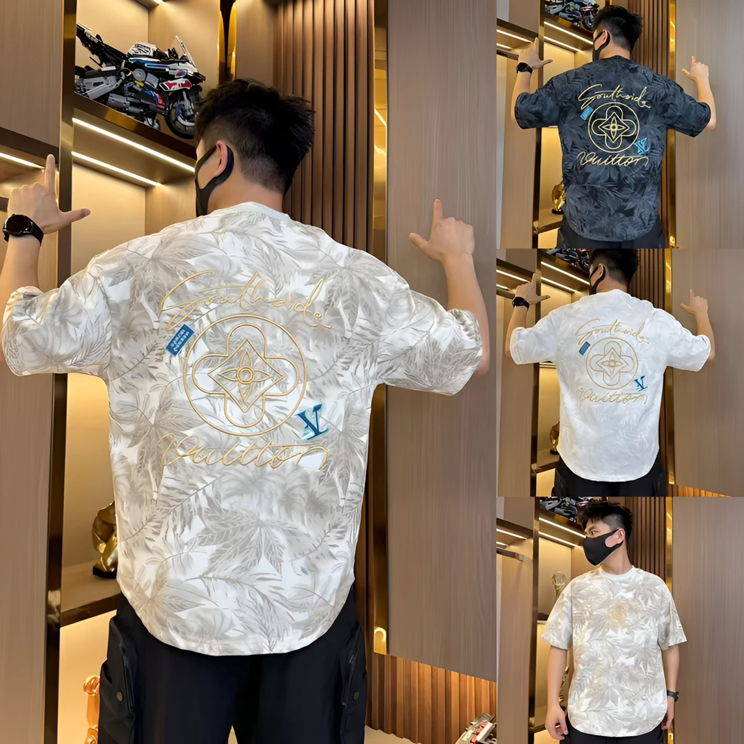 全刺绣男士短袖t恤透气舒适夏季新款字母宽松百搭休闲潮流燕尾服