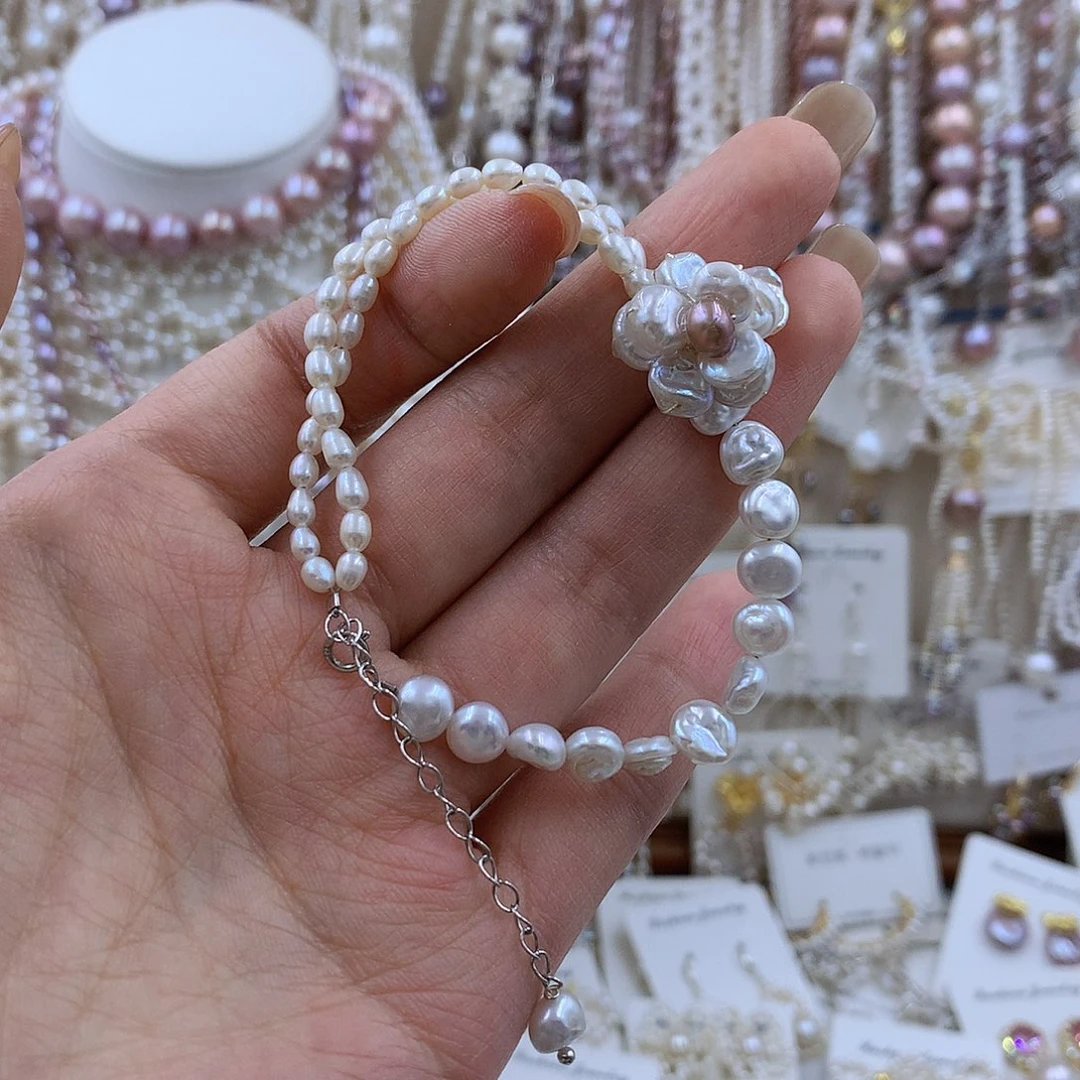 项链银S925镶嵌淡水珍珠
