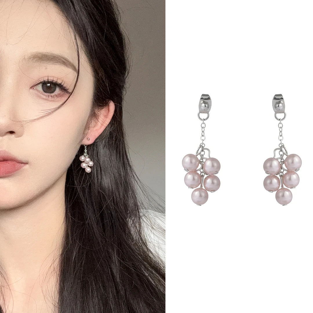 oushipei/欧诗佩 铜合金合成锆石耳饰 法式复古气质珍珠串珠耳环