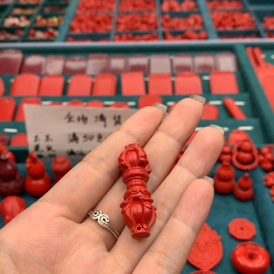 天然辰砂红砂双头杵