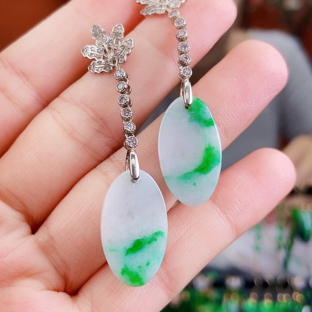 翡翠银S925镶嵌耳饰