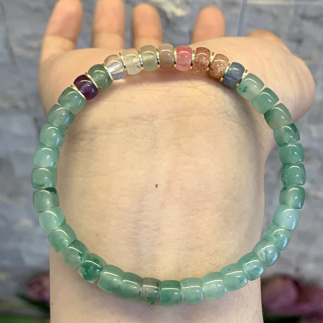 天然非洲翠6mm多宝直切珠手链礼物彩虹手串合金隔片-多样性发其一