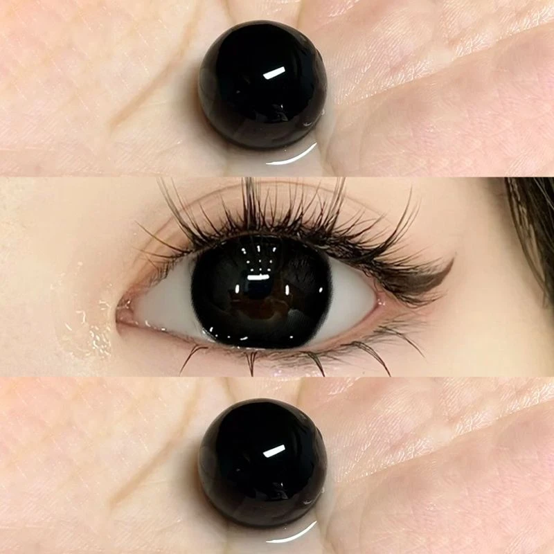 JON半年抛大直径萌萌黑兔三明治美瞳黑色自然心机款彩色隐形眼镜