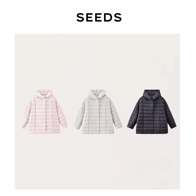 【泡芙排骨】SEEDS 科鲁达95%白鹅绒无胆 防风防水连帽羽绒服外套