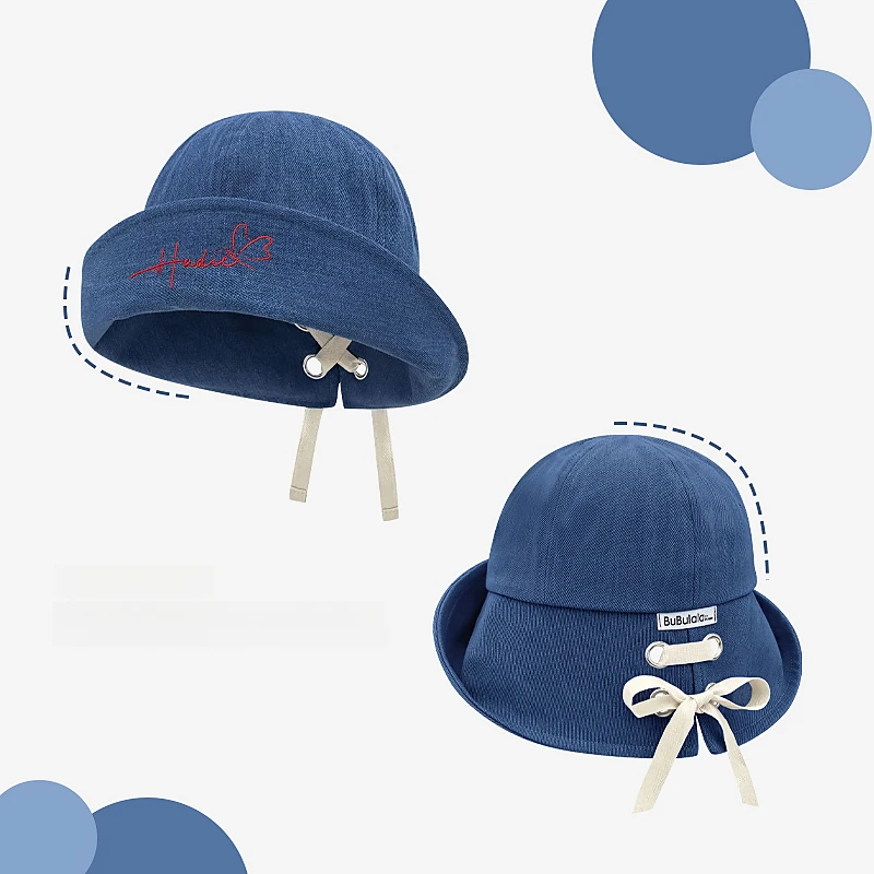 日系字母翻檐牛仔渔夫帽女春夏大帽檐遮阳帽复古做旧盆帽时尚百搭