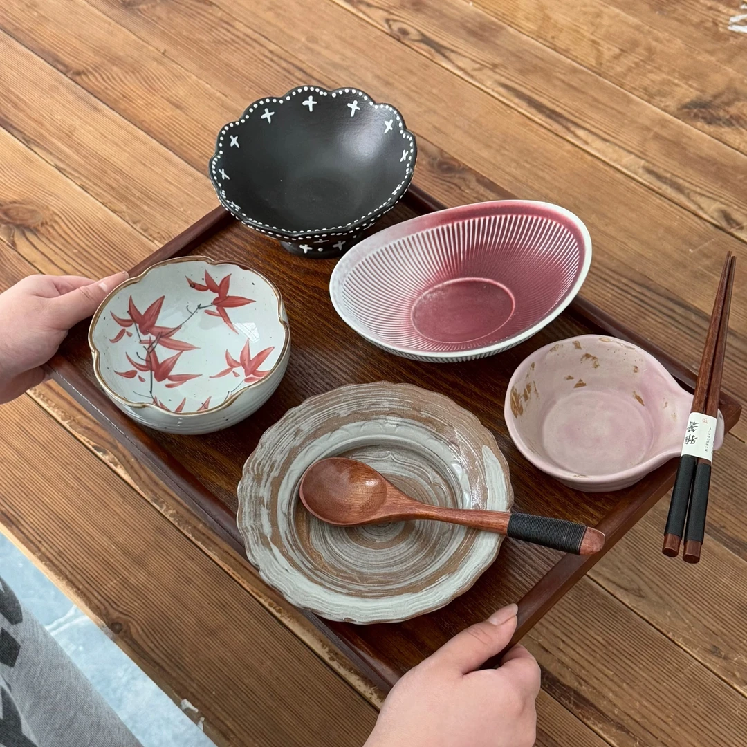 漫生活老板娘 枫叶粉韵 新中式餐具套装一人食碗盘杯碟家用餐厅