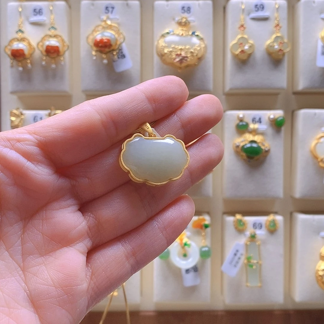 和田玉颈饰银S925镶嵌