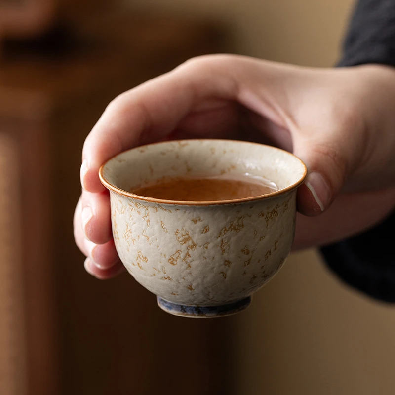 复古青花火石红高档陶瓷单个泡茶茶杯家用主人杯功夫茶具品茗杯子