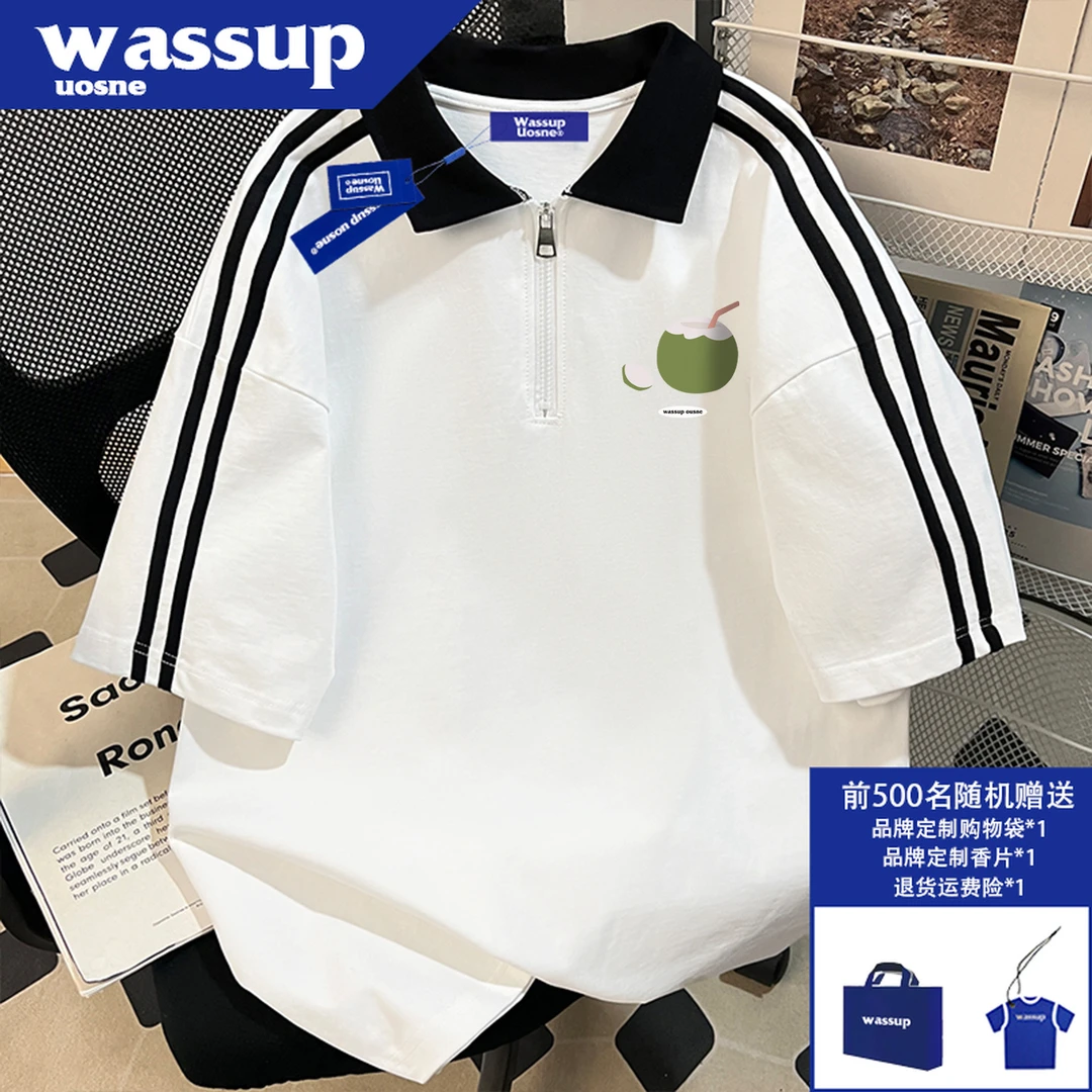美式潮流polo领短袖T恤男夏季cleanfit半拉链百搭宽松休闲体恤衫