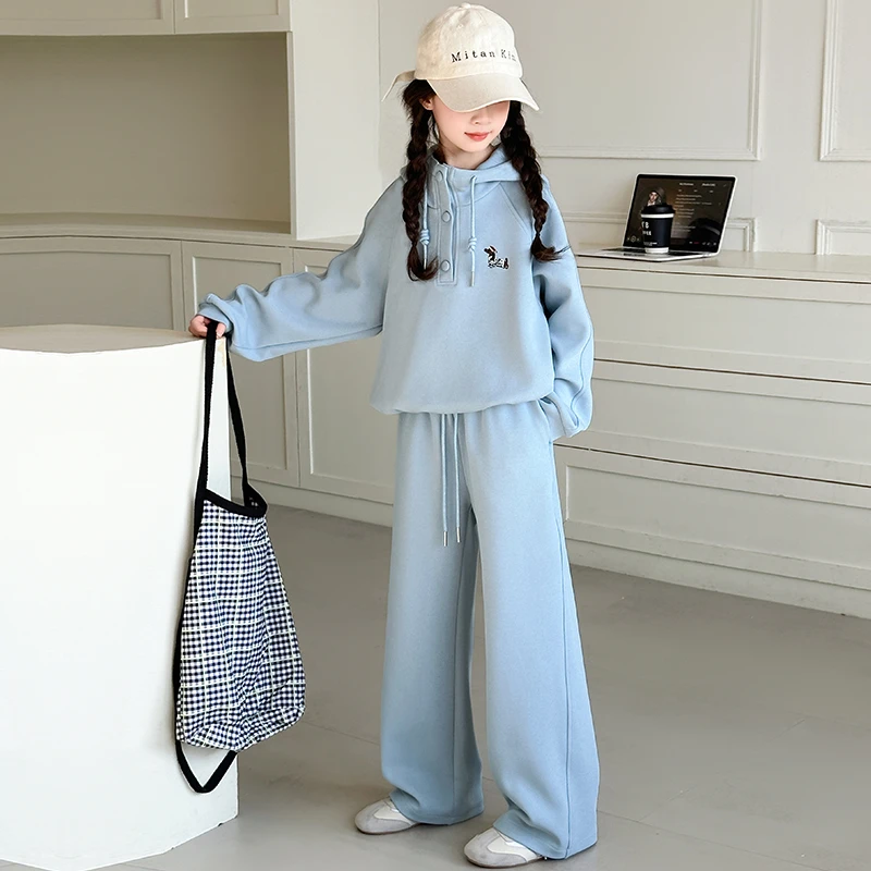 女童连帽卫衣套装春装2025新款儿童早春秋款韩版运动两件套大童装