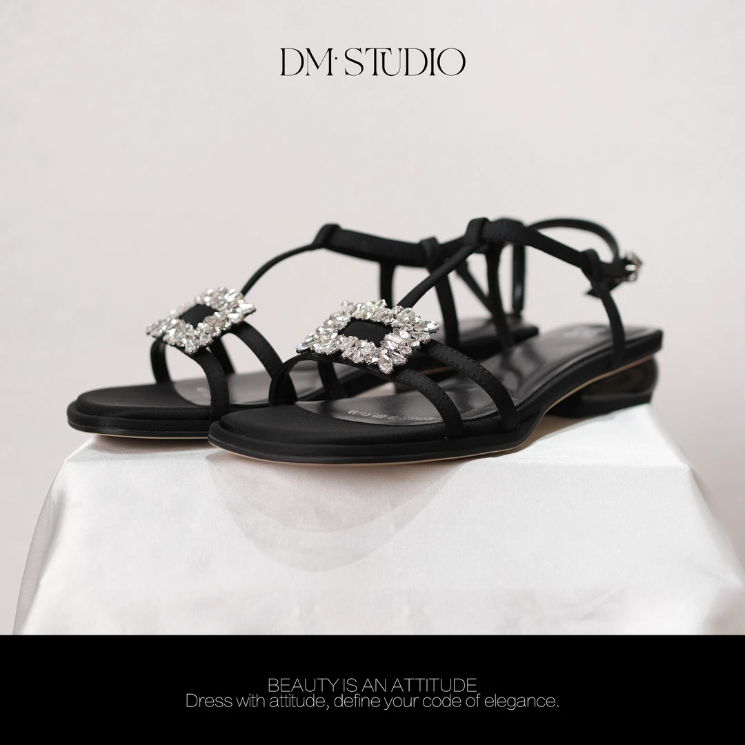 DEDM•STUDIO/法式精致设计感重工亮钻方头平底凉鞋KL252220-2A