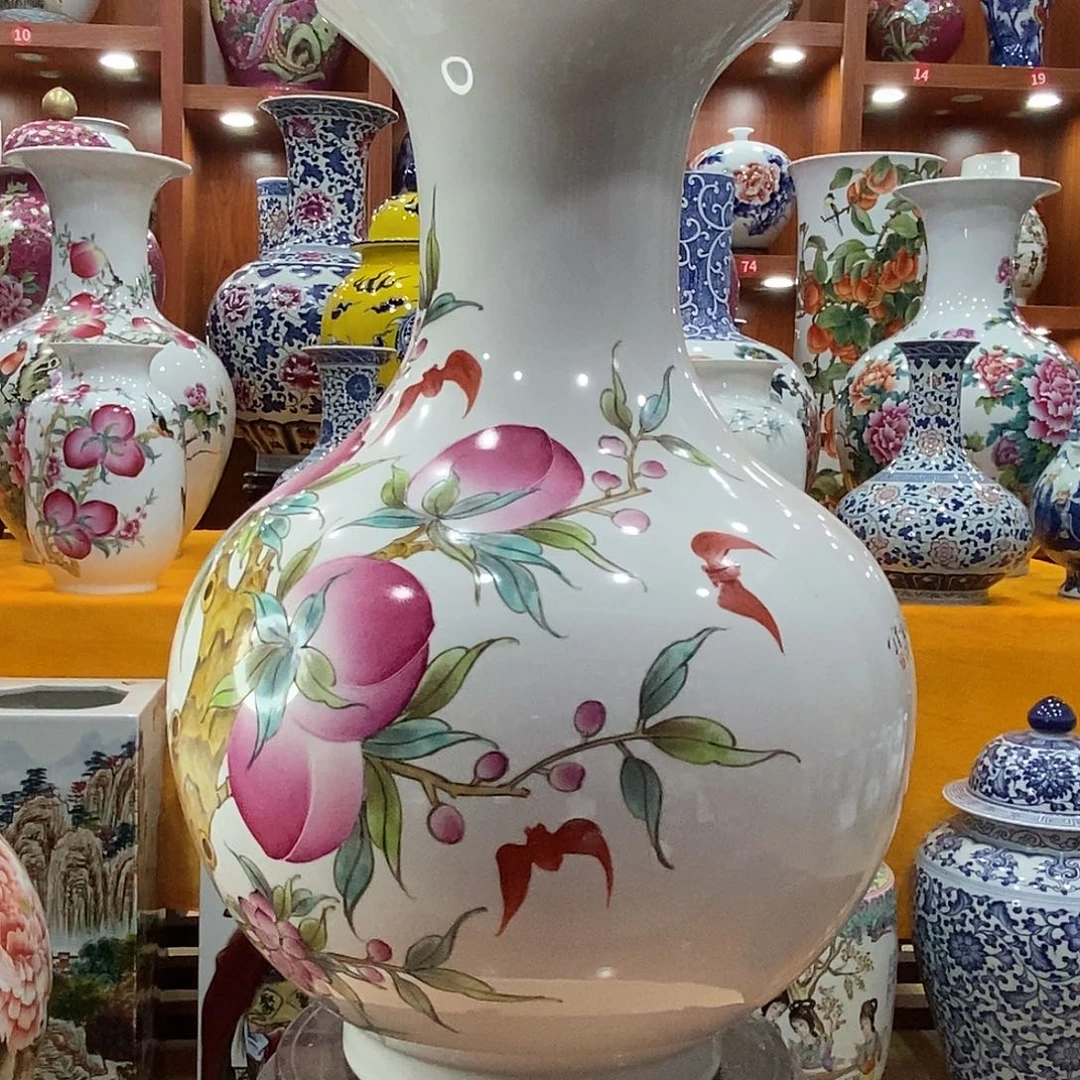 摆件怒****葵景德镇陶瓷天球瓶