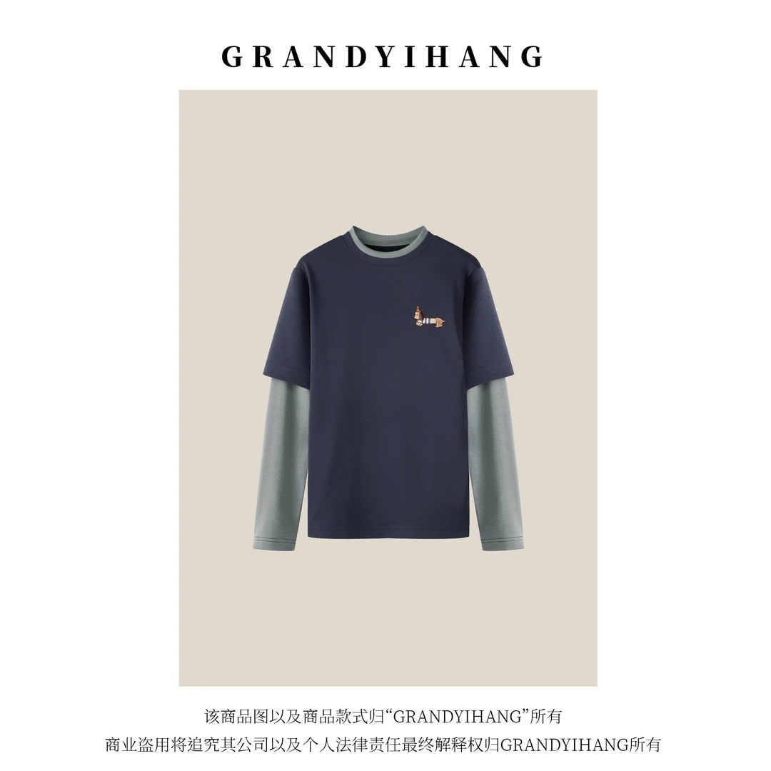 【青青推荐】2025早春新款假俩件卡通长袖上衣77025