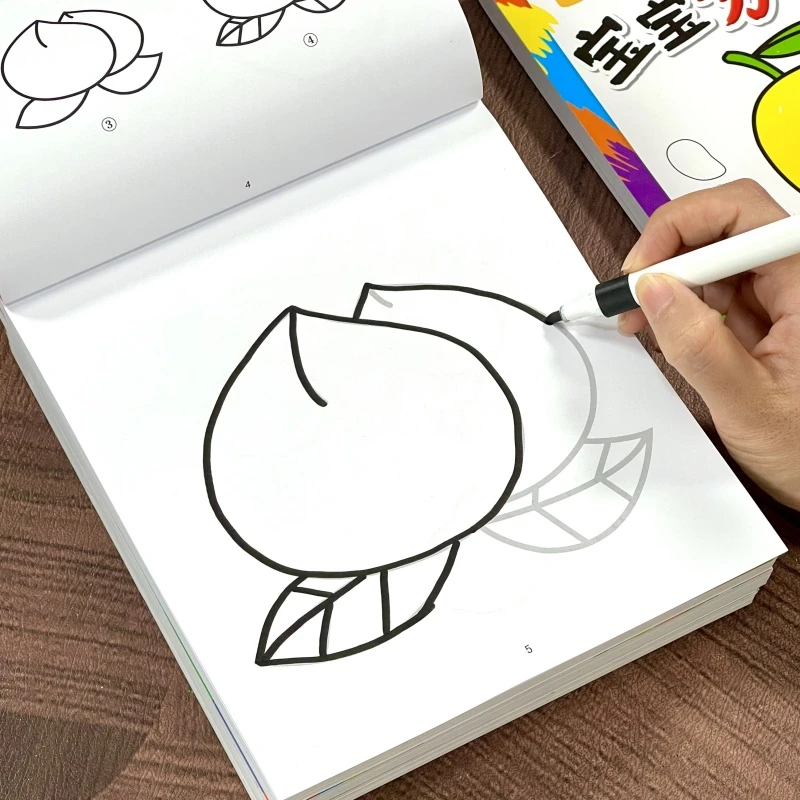 儿童分步学画宝宝涂色画本水果蔬菜2-3-6岁幼儿园控笔线描绘画本5