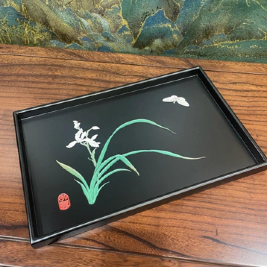 扬州漆器厂非遗雕刻螺钿工艺漆艺茶托盘果盘