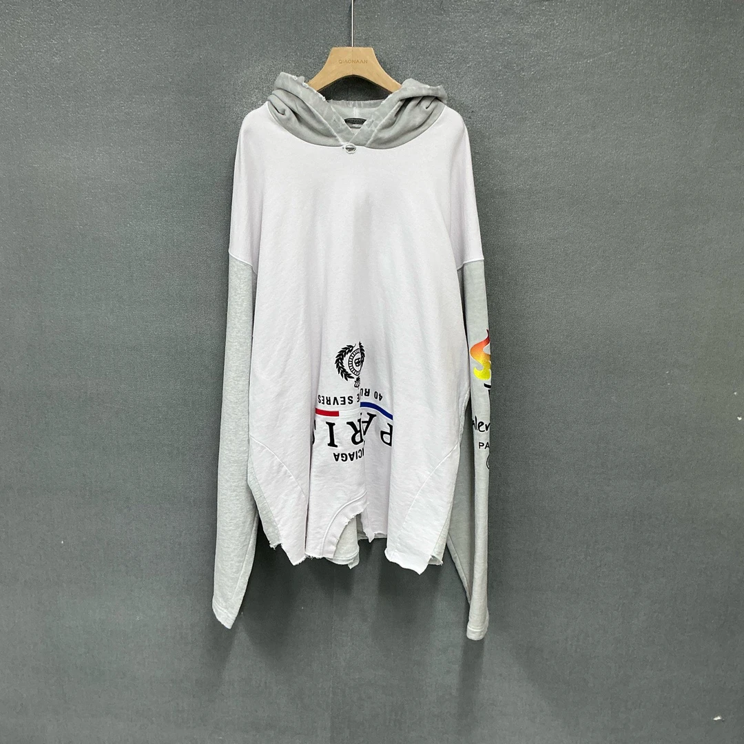 99新 Balenciaga/巴黎世家 反转倒置拼接做旧帽衫卫衣S码/2936