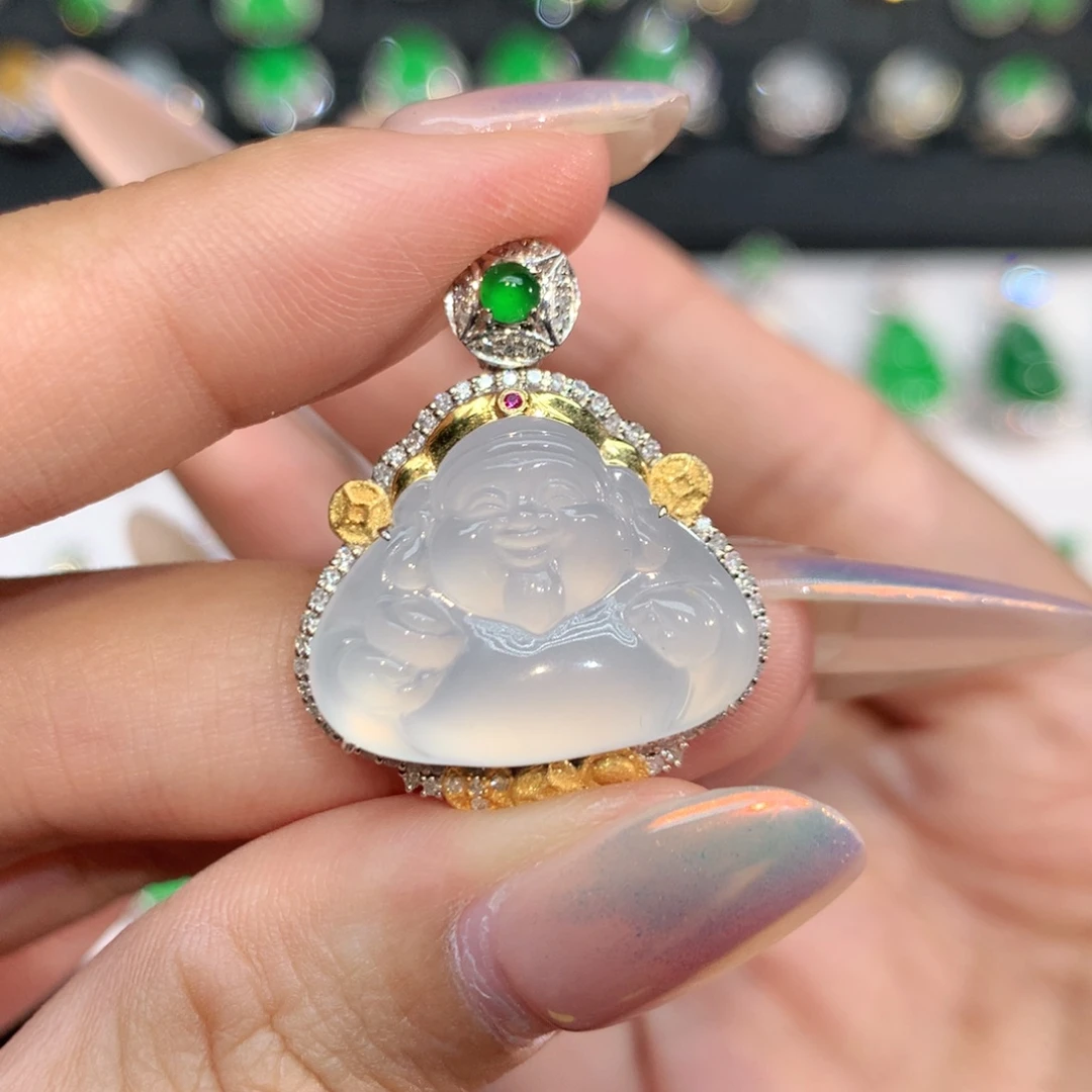 翡翠18K金镶嵌吊坠(不含链)