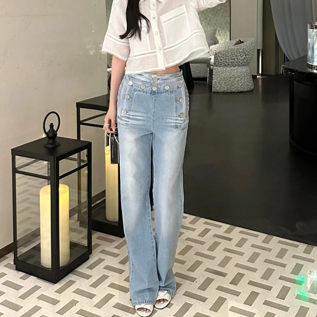 未使用 Chanel/香奈儿 沙滩系列浅蓝色牛仔裤 38码臀围80裤长106