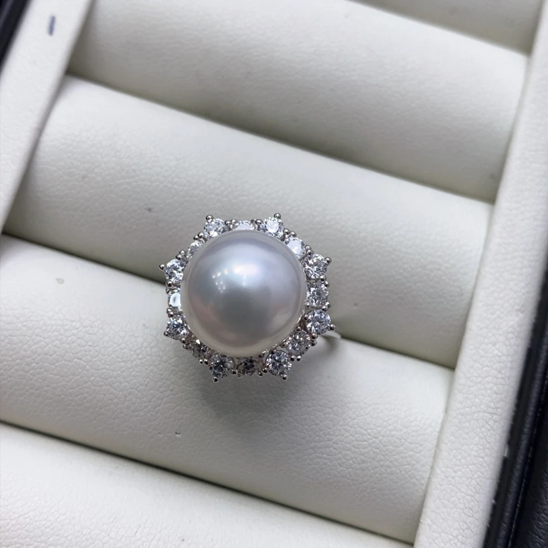 海水珍珠戒指银S925镶嵌我****龙11-12m m