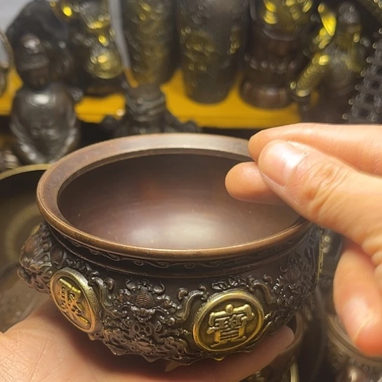 原矿风磨铜精雕摆件 