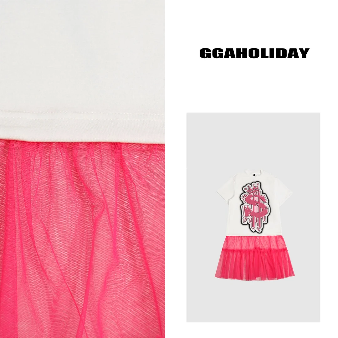 GGAHOLIDAY“有钱花”拼接裙纱百搭显瘦时尚宽松气质连衣裙-152087