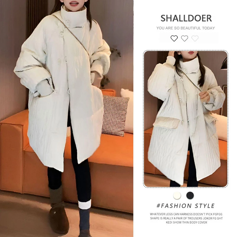 2025新款保暖小众减龄少女感外套夹棉百搭简约宽松显瘦中长款棉服