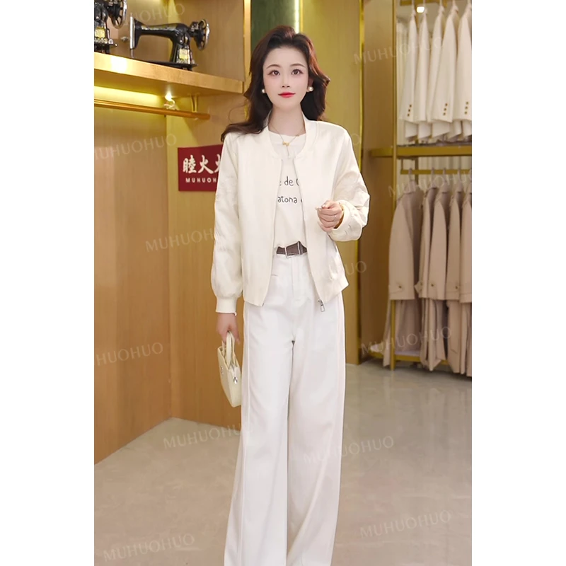 LMENYI鸟语花香~刺绣微光缎显瘦棒球服外套气质淑女小个子上衣女