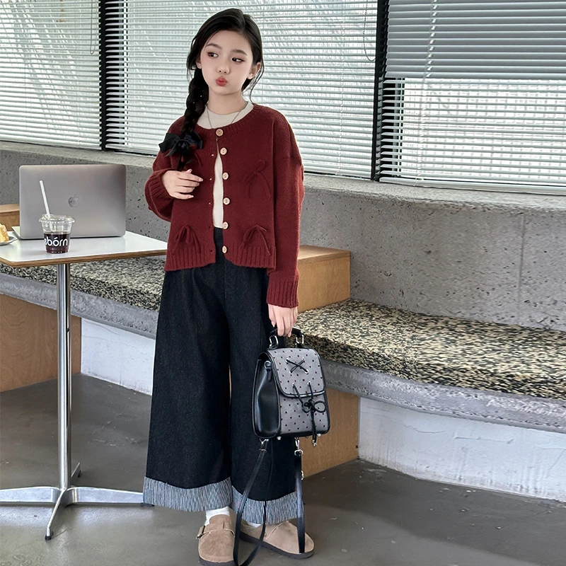 女童春装外套新款洋气春秋季儿童早秋开衫毛衣大童时尚阔腿裤套装