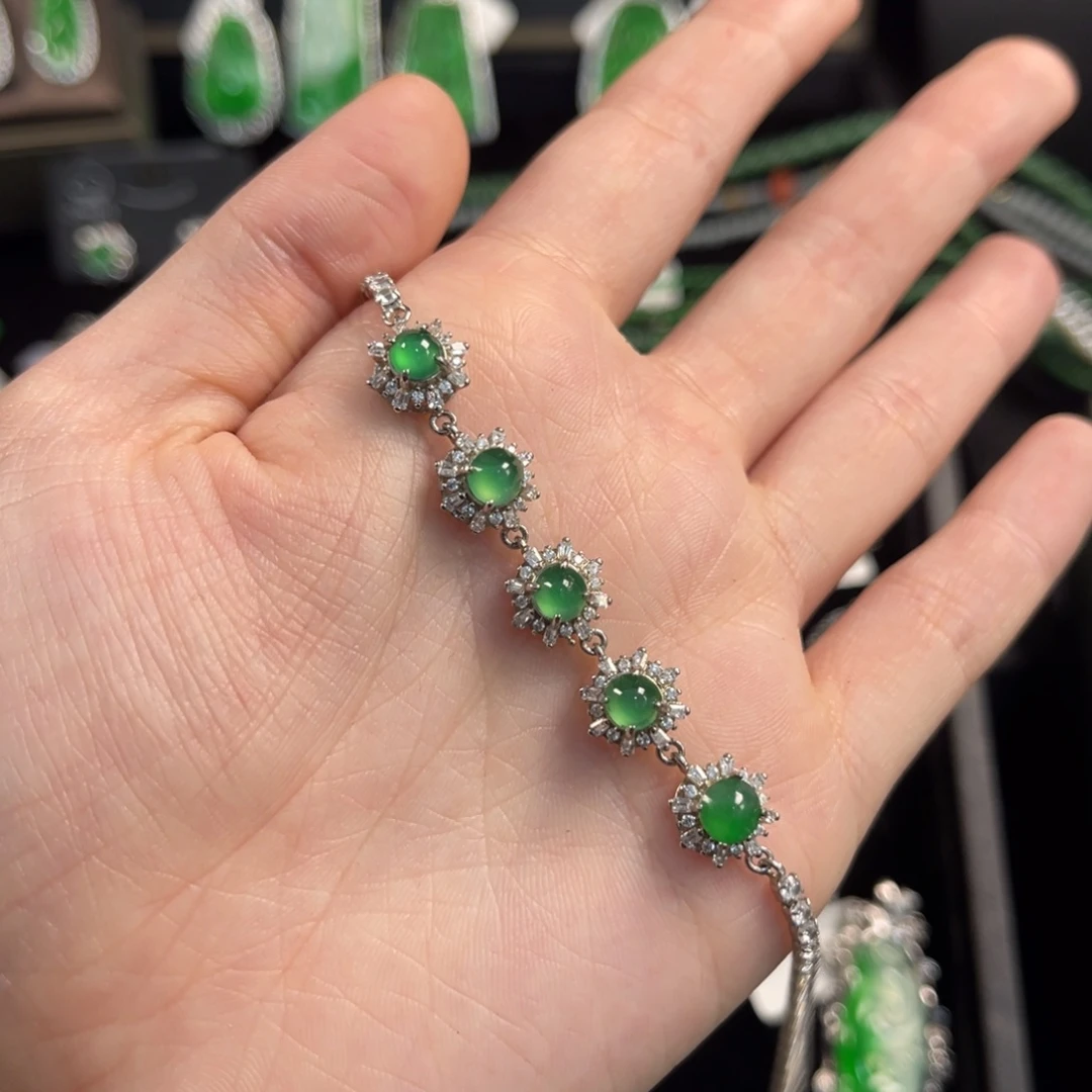 翡翠银S925镶嵌戒指蛋面手链