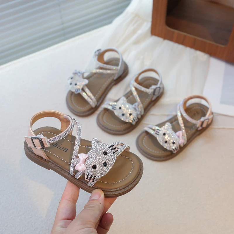 韩版儿童夏季女童可爱软底闪钻公主鞋儿童露趾凉鞋亮晶晶沙滩鞋