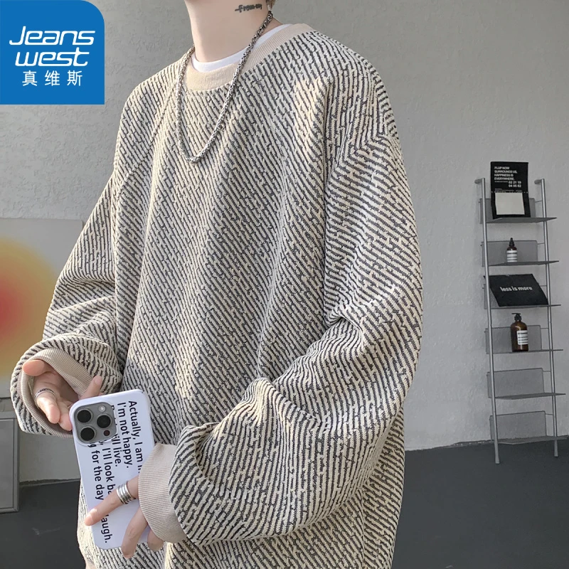 真维斯粗斜纹卫衣男秋季无帽大码长袖春秋款美式复古重磅圆领外套