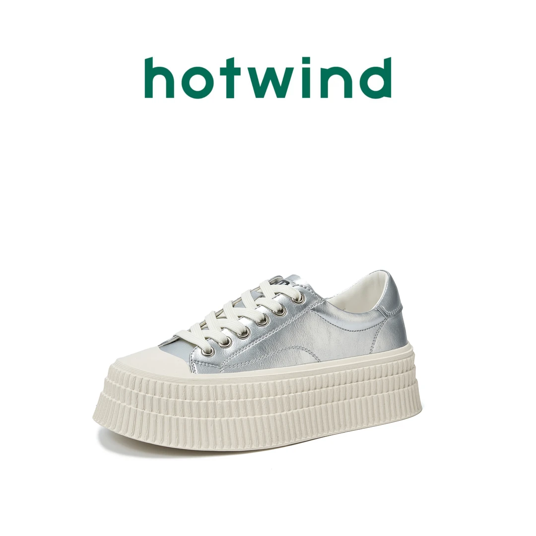 热风饼干鞋2025新款显高运动时尚百搭厚底系带女休闲鞋