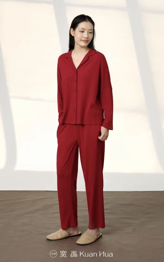 宽画新款红色翻领女士家居服98118