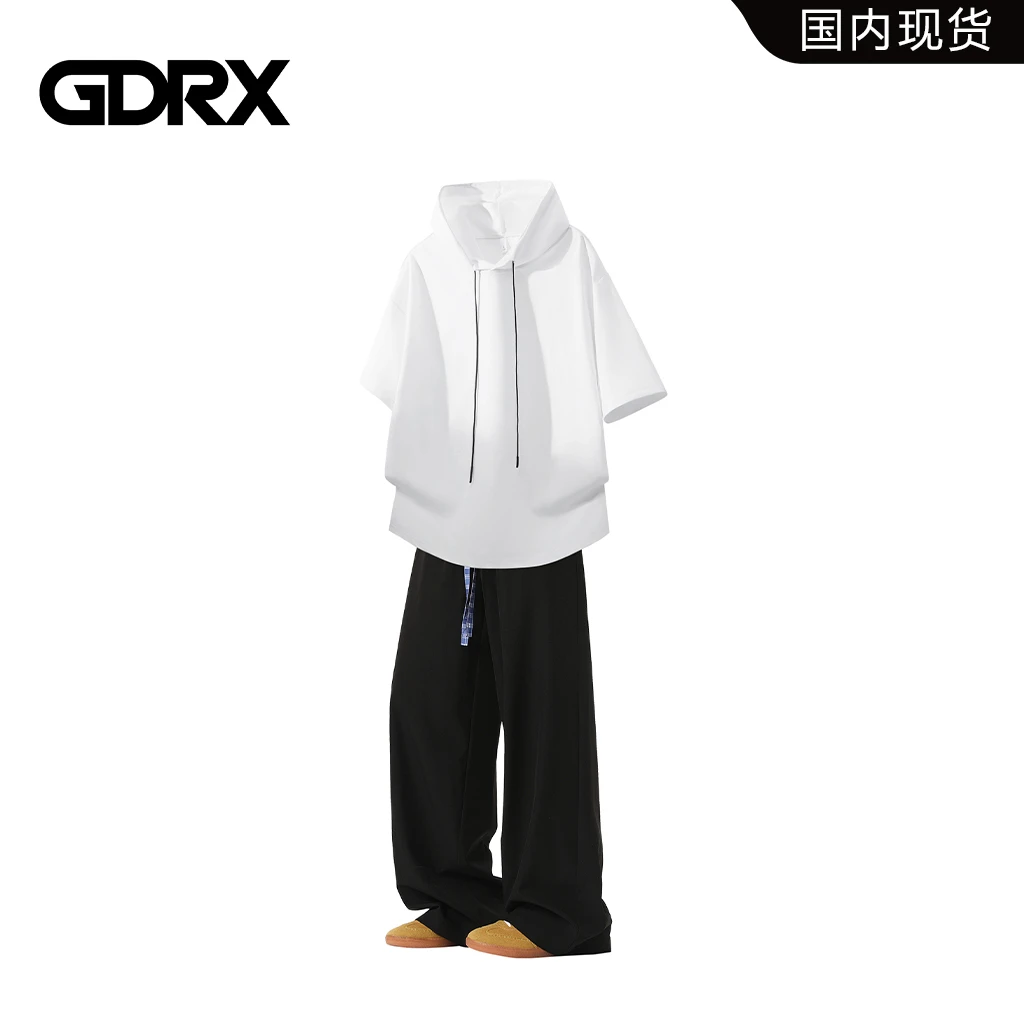 GDRX潮牌连帽短袖套装男2025夏季凉感宽松休闲两件套轻奢痞帅男装