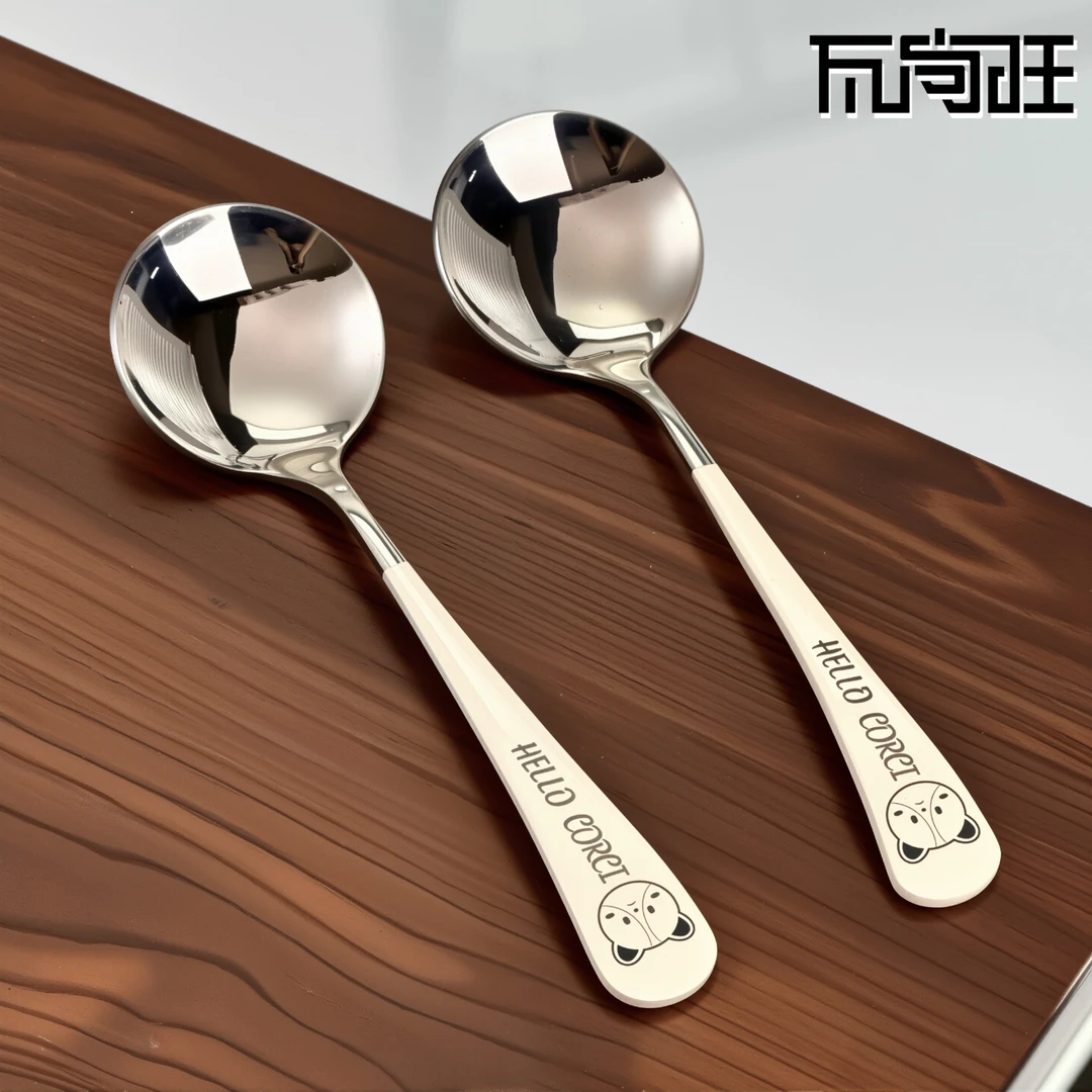 瓦尚旺吃饭勺子卡通糯米小狗款不锈钢圆头勺勺子儿童家用调羹汤匙