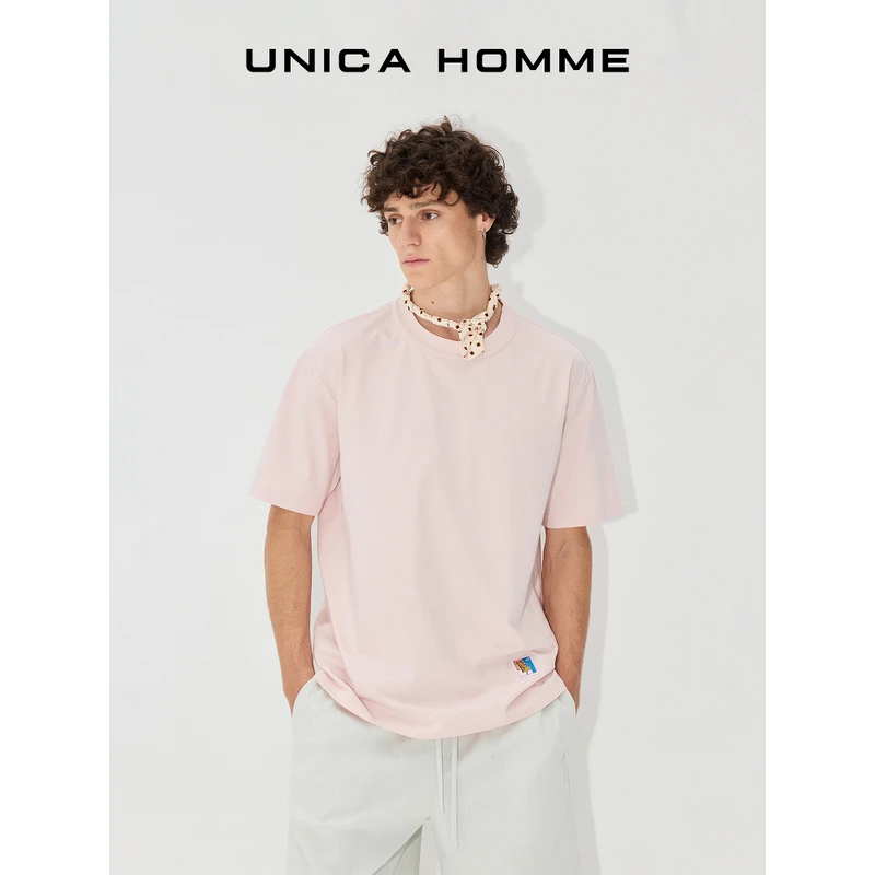 UNICA HOMME/潮流时髦_原创邮票织标设计宽松T恤短袖